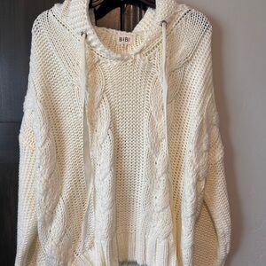 BiBi Women's Ivory Cable Knit Turtleneck Sweater